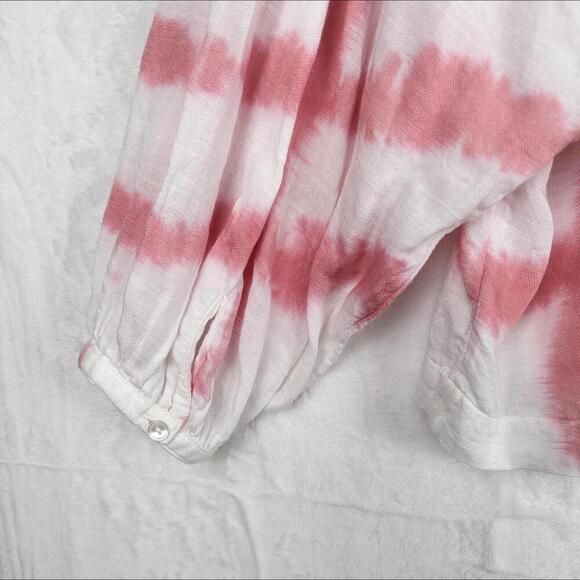 Lucky Brand Boho Blouse Top Large White Pink Tie Dye - Picture 10 of 15